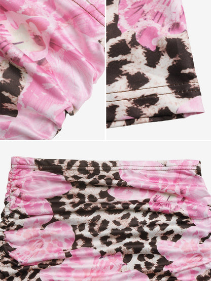 Floral Leopard Bodycon Fishtail Maxi Skirt