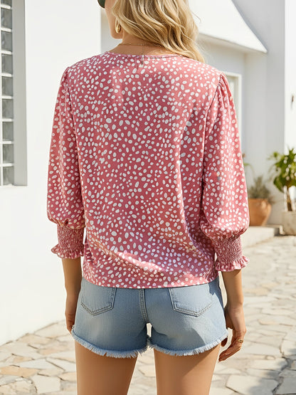 Casual Printed 3/4 Sleeve Round Neck Blouse