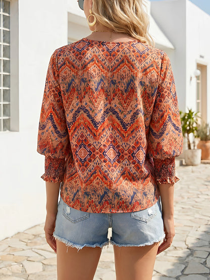 Casual Printed 3/4 Sleeve Round Neck Blouse