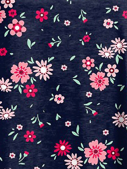 Printed V-Neck Ruffled Short-Sleeve Pockets Dress
