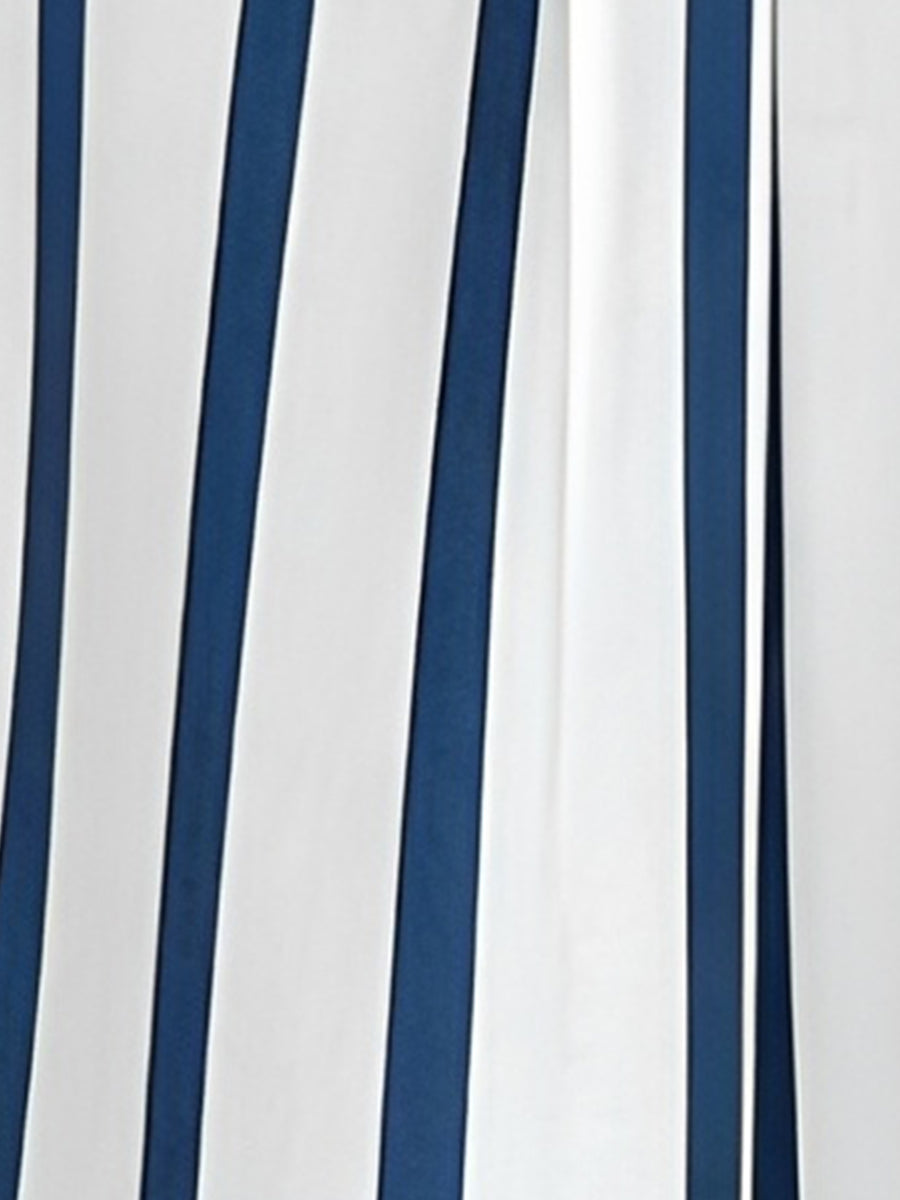 Striped Pocket Button Down Short Sleeves Blouse