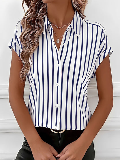 Casual Drop-Shoulder Striped Short Sleeves Blouse