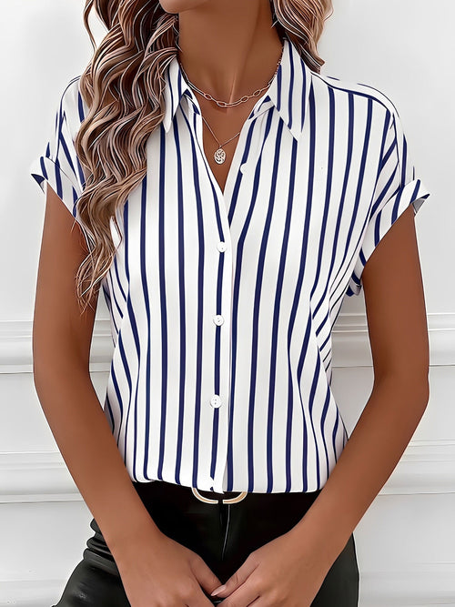 Casual Drop-Shoulder Striped Short Sleeves Blouse