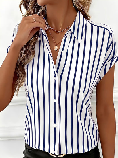 Casual Drop-Shoulder Striped Short Sleeves Blouse
