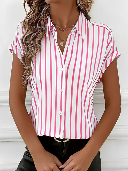 Casual Drop-Shoulder Striped Short Sleeves Blouse