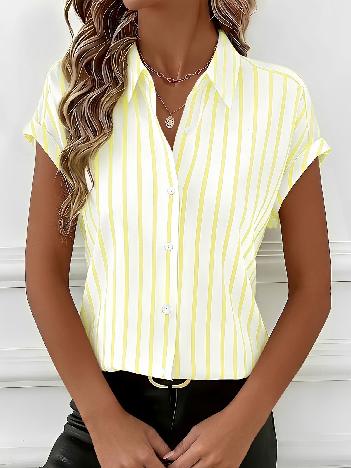 Casual Drop-Shoulder Striped Short Sleeves Blouse