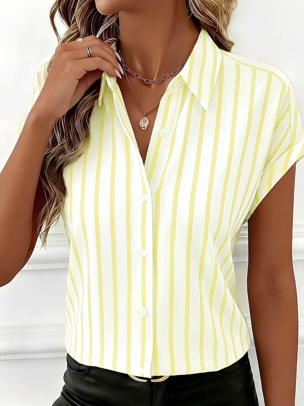 Casual Drop-Shoulder Striped Short Sleeves Blouse