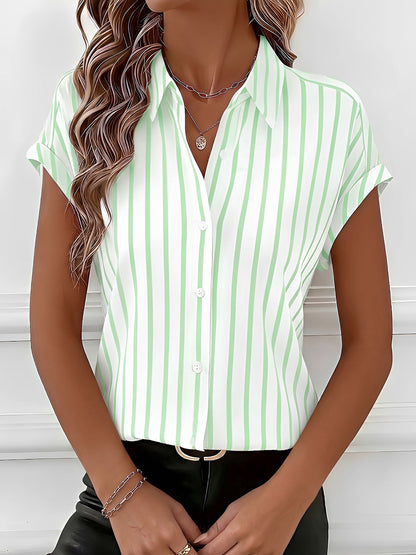 Casual Drop-Shoulder Striped Short Sleeves Blouse