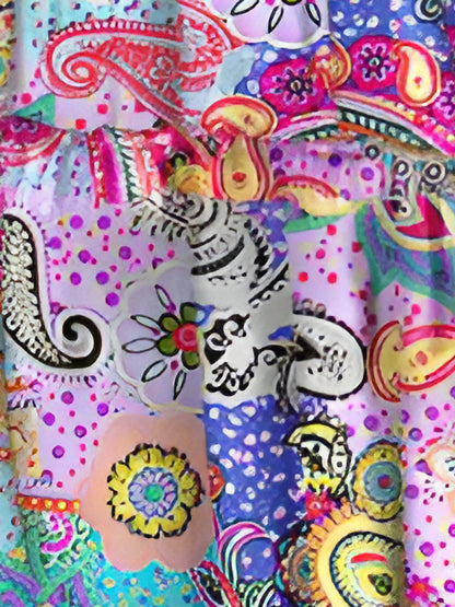 Ruffled Printed V-Neck Fitted Long Sleeve Tiered Dress