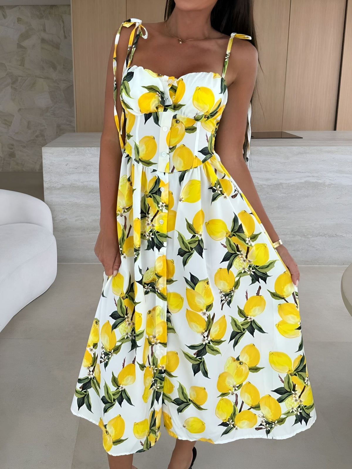 Spaghetti Strap Smocked Backless Printed A-Line Dress
