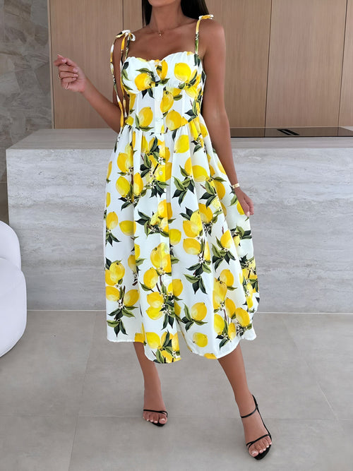Spaghetti Strap Smocked Backless Printed A-Line Dress