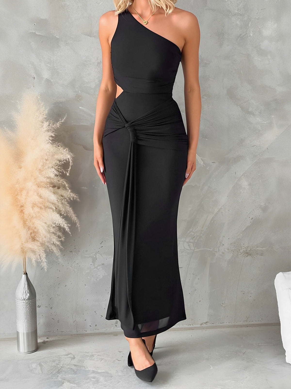 One Shoulder Cut-Out Sleeveless Bodycon Event Dress
