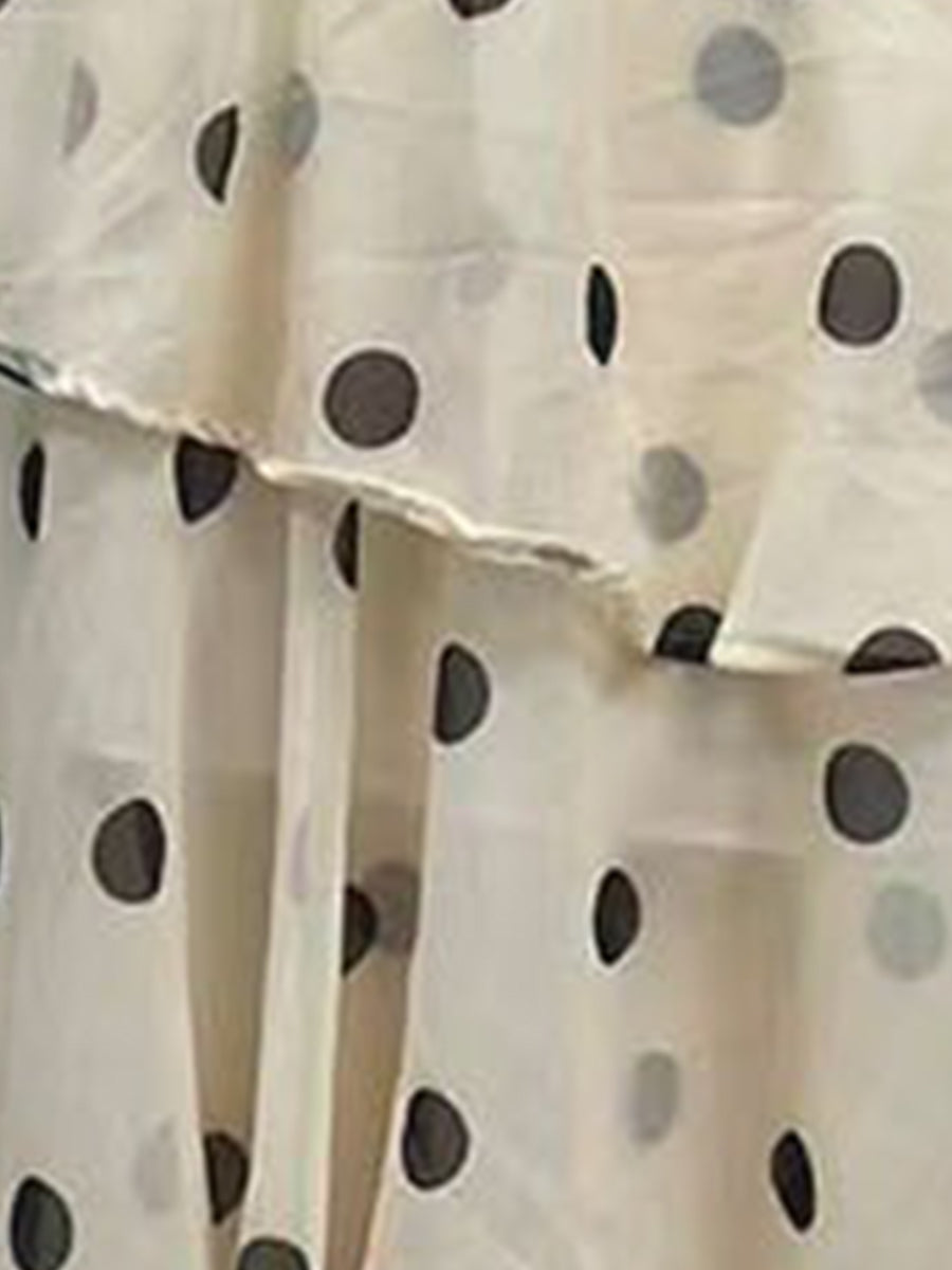 One Shoulder Ruched Polka Dot Ruffle Layered Dress