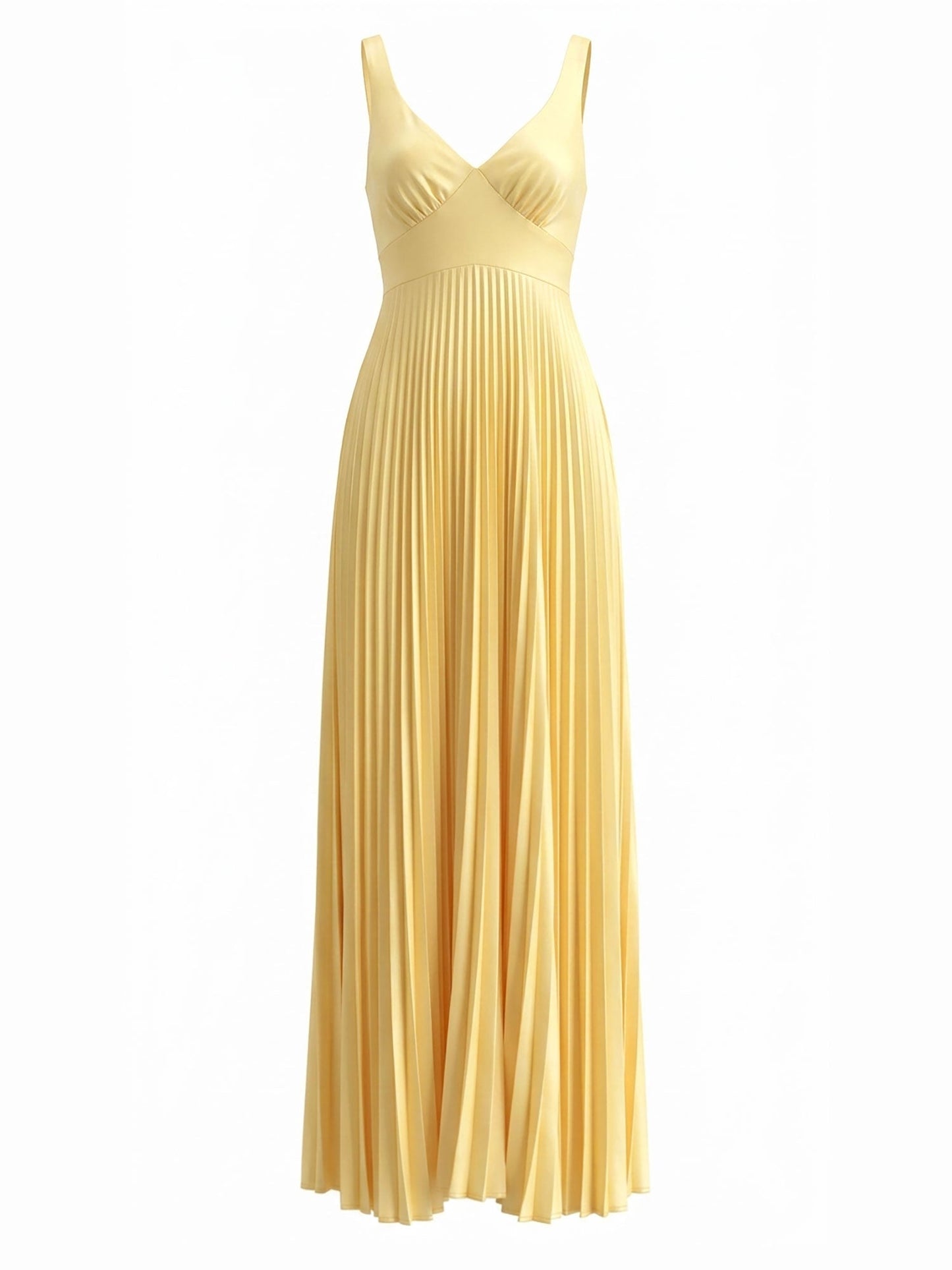 Solid Color Backless V Neck Sleeveless Pleated Maxi Dress