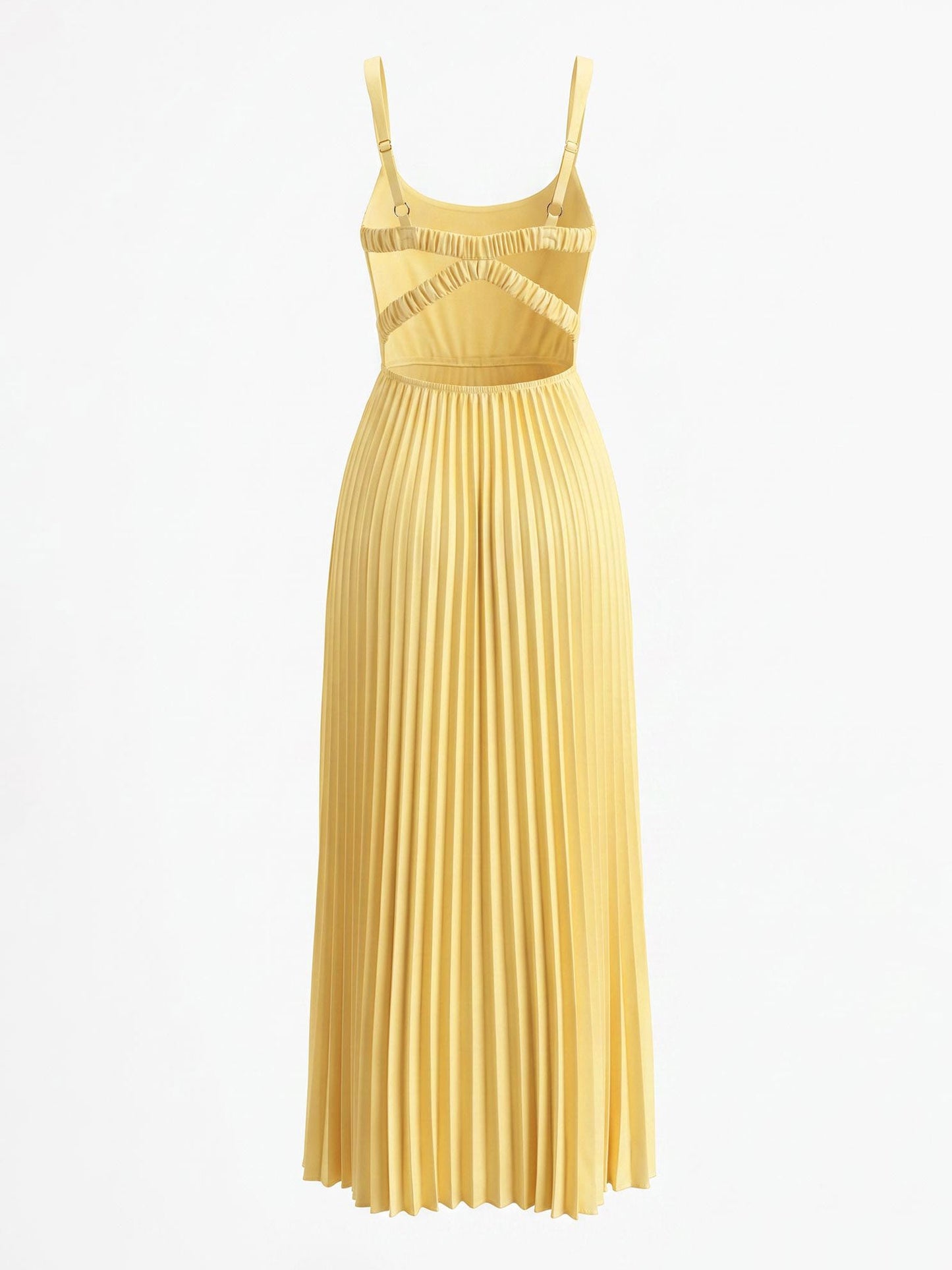 Solid Color Backless V Neck Sleeveless Pleated Maxi Dress