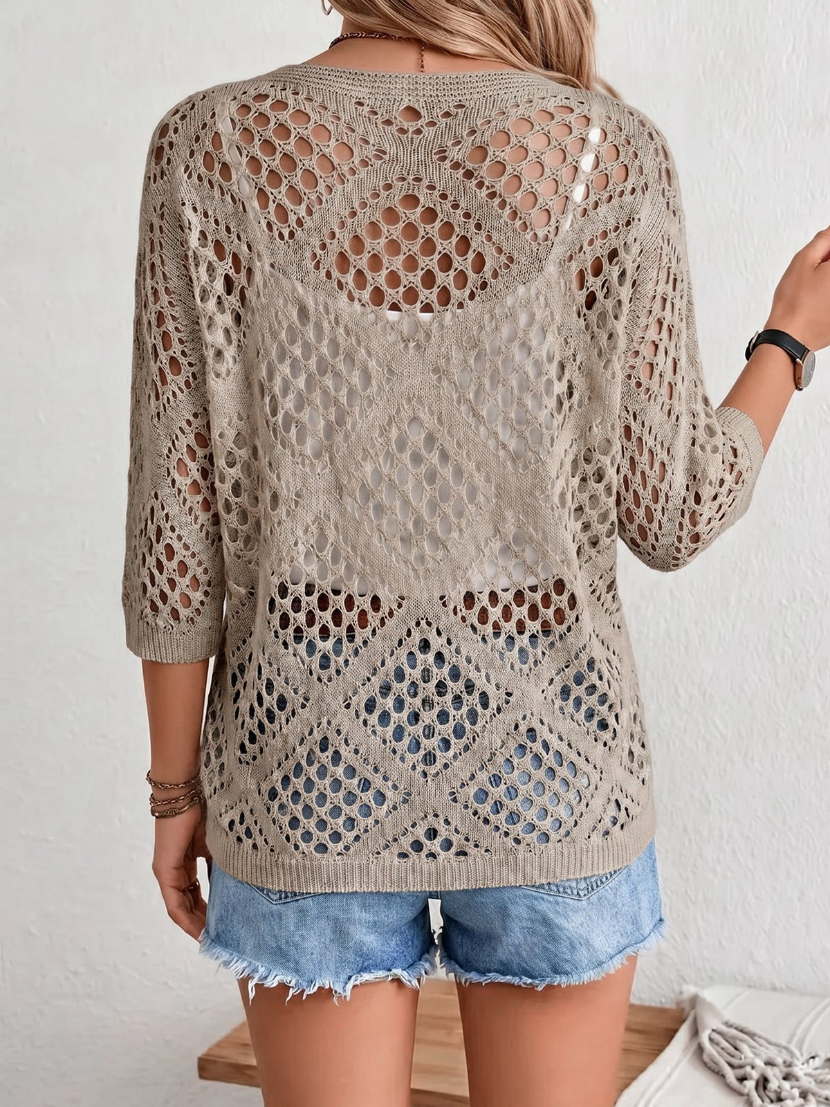 Hollow-out Batwing Sleeve Crochet Cover Up