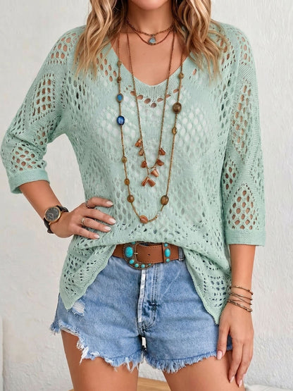 Hollow-out Batwing Sleeve Crochet Cover Up