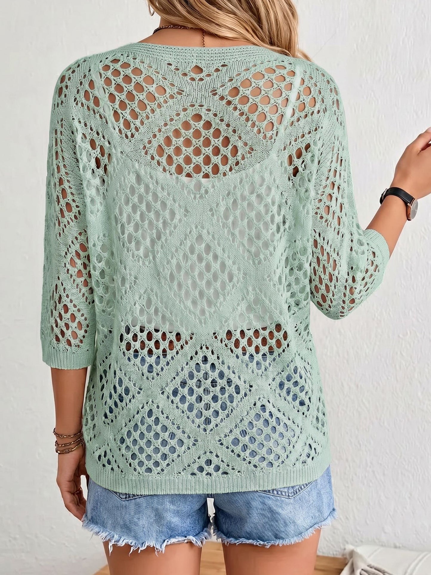 Hollow-out Batwing Sleeve Crochet Cover Up