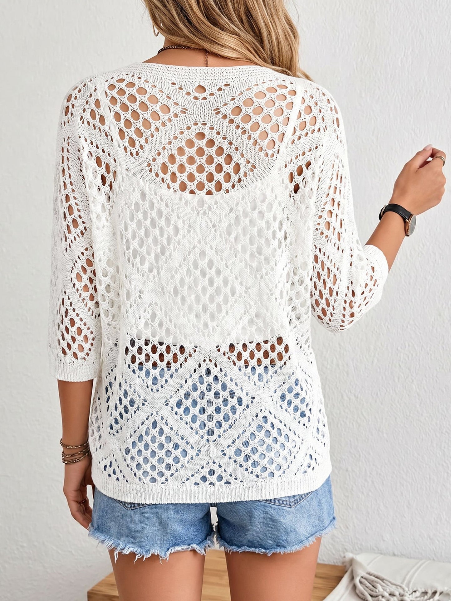 Hollow-out Batwing Sleeve Crochet Cover Up