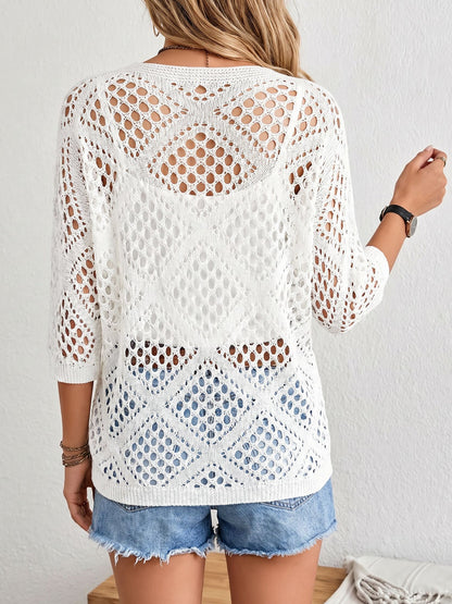 Hollow-out Batwing Sleeve Crochet Cover Up
