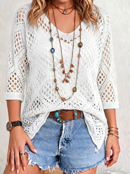 Hollow-out Batwing Sleeve Crochet Cover Up