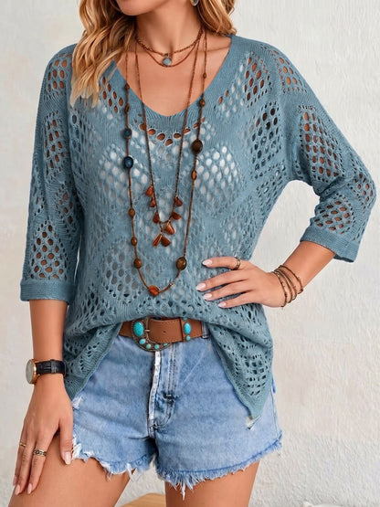 Hollow-out Batwing Sleeve Crochet Cover Up