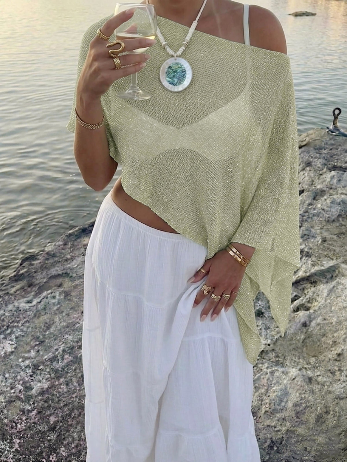 Versatile Semi-Sheer Knitted Casual Vacation Beachwear Cover Up