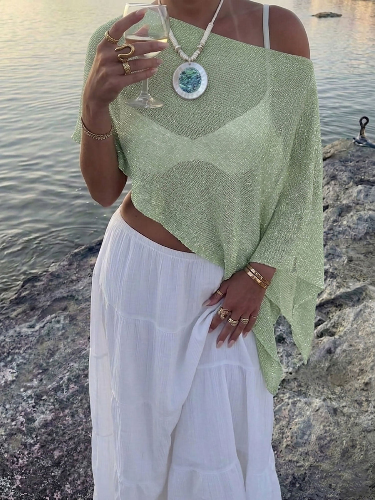 Versatile Semi-Sheer Knitted Casual Vacation Beachwear Cover Up