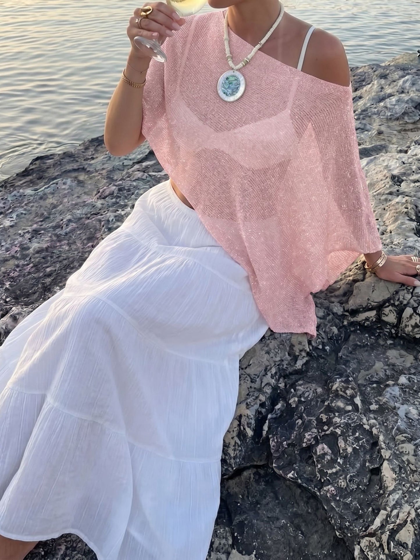 Versatile Semi-Sheer Knitted Casual Vacation Beachwear Cover Up