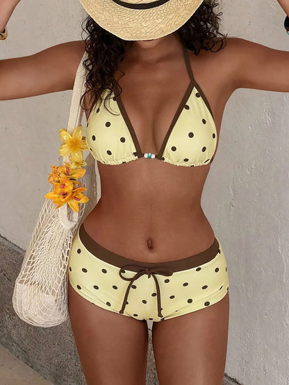 Triangle Cut Tie Side Polka Dot Bikinis Two-Piece Swimsuit