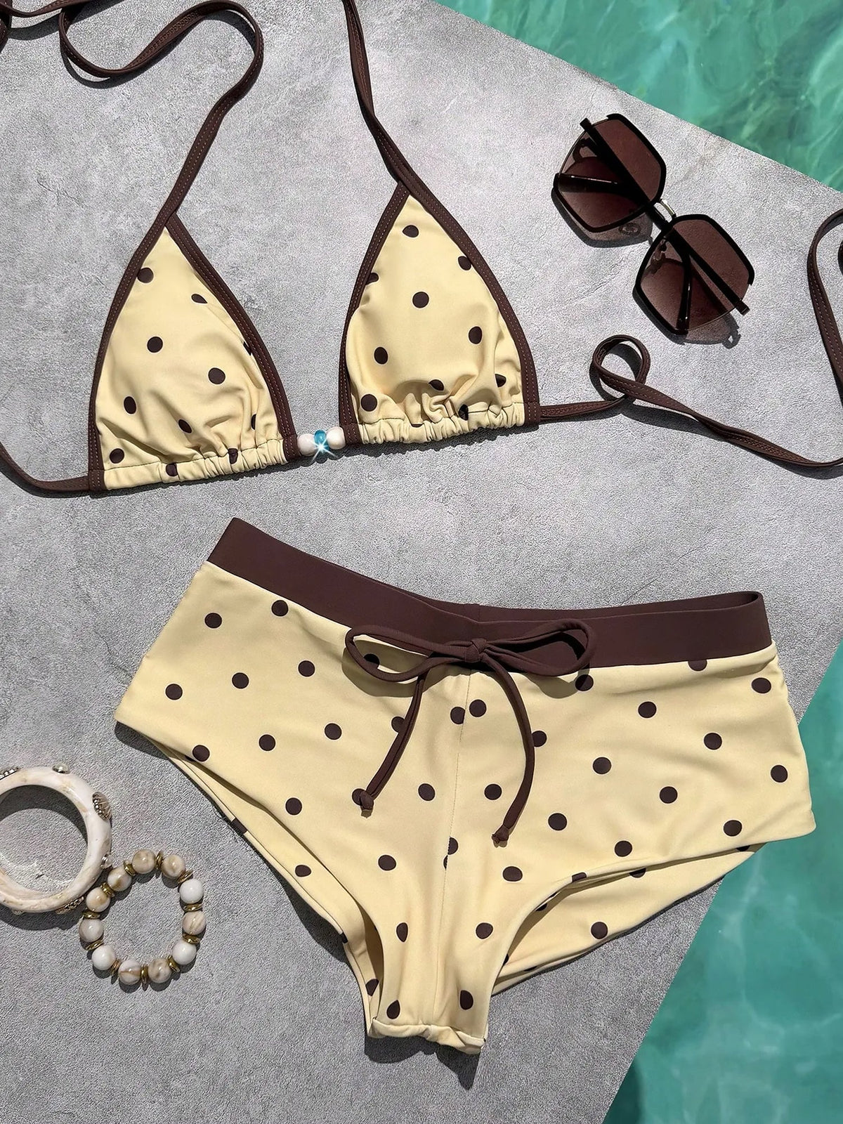 Triangle Cut Tie Side Polka Dot Bikinis Two-Piece Swimsuit