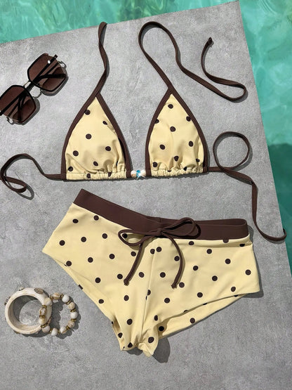 Triangle Cut Tie Side Polka Dot Bikinis Two-Piece Swimsuit