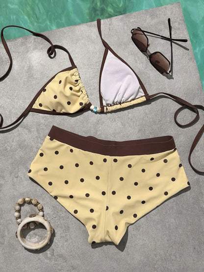 Triangle Cut Tie Side Polka Dot Bikinis Two-Piece Swimsuit