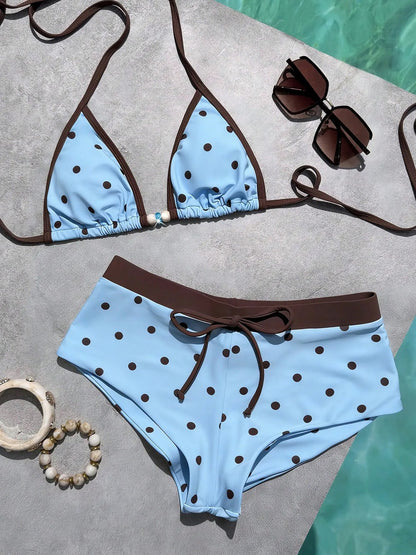 Triangle Cut Tie Side Polka Dot Bikinis Two-Piece Swimsuit