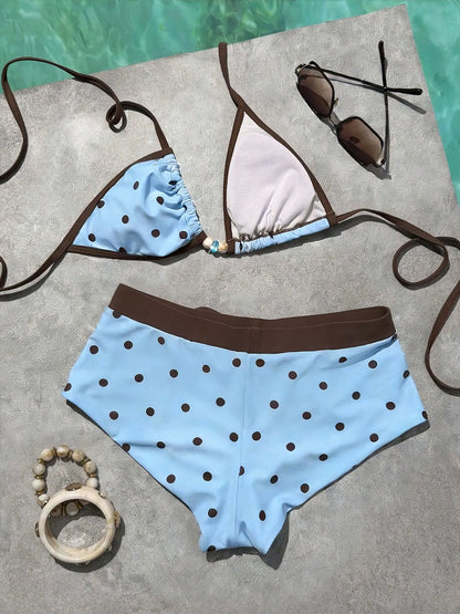 Triangle Cut Tie Side Polka Dot Bikinis Two-Piece Swimsuit