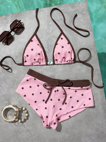 Triangle Cut Tie Side Polka Dot Bikinis Two-Piece Swimsuit