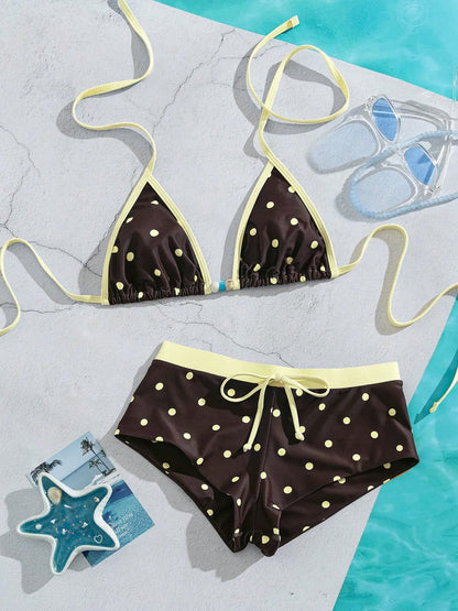 Triangle Cut Tie Side Polka Dot Bikinis Two-Piece Swimsuit