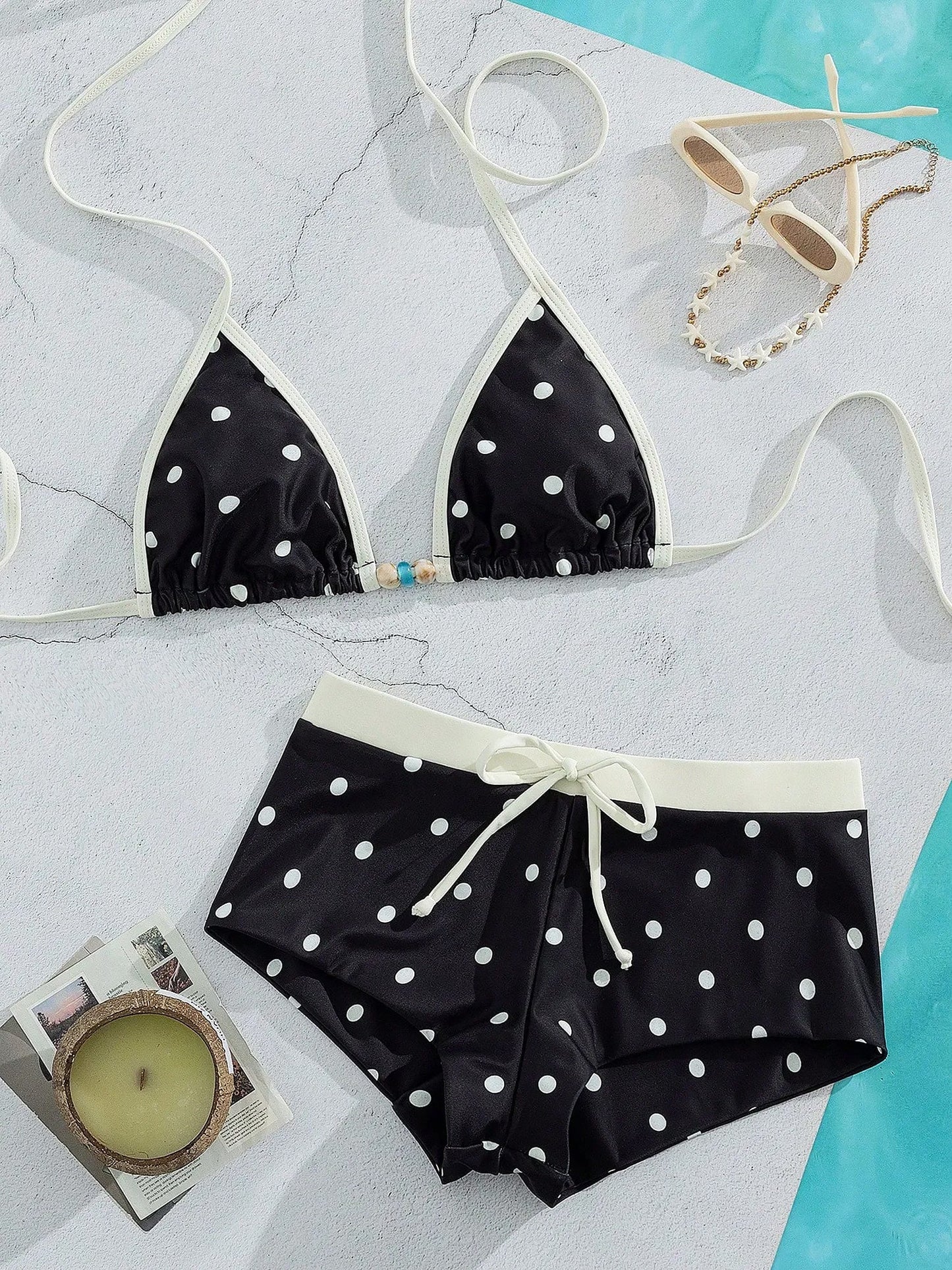 Triangle Cut Tie Side Polka Dot Bikinis Two-Piece Swimsuit