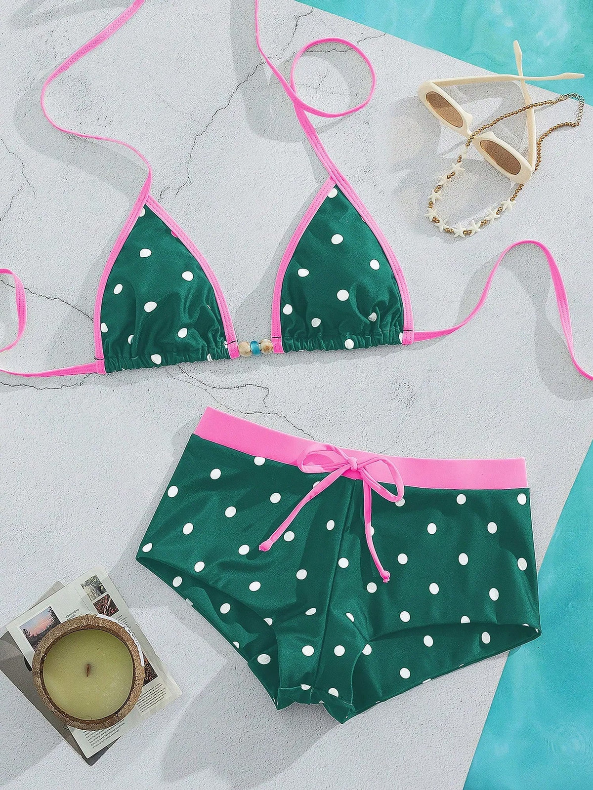 Triangle Cut Tie Side Polka Dot Bikinis Two-Piece Swimsuit
