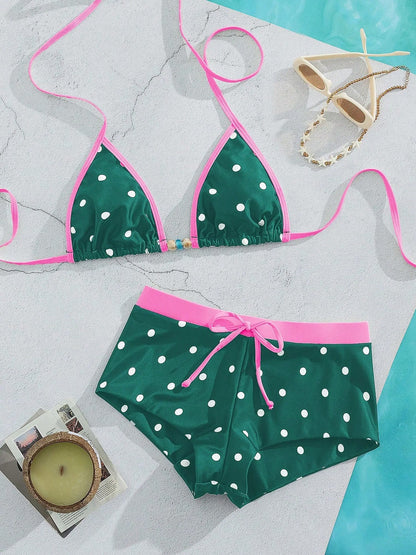 Triangle Cut Tie Side Polka Dot Bikinis Two-Piece Swimsuit