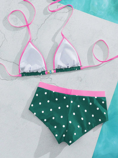 Triangle Cut Tie Side Polka Dot Bikinis Two-Piece Swimsuit
