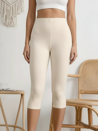 Elastic Waist Solid Color Casual Capri Pants