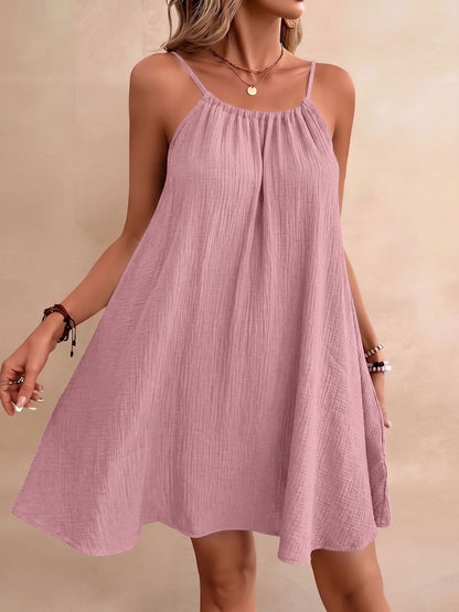 Cotton Spaghetti Strap Backless Tie-up Loose Fit Casual Dress