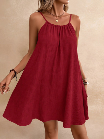 Cotton Spaghetti Strap Backless Tie-up Loose Fit Casual Dress