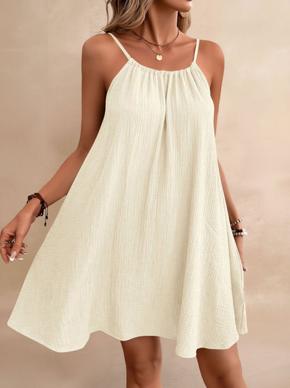 Cotton Spaghetti Strap Backless Tie-up Loose Fit Casual Dress