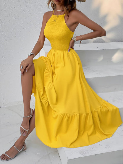 Spaghetti Strap Smocked Asymmetrical Hem Casual Dress