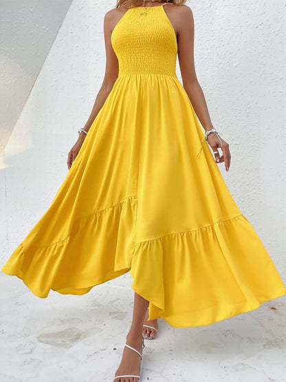 Spaghetti Strap Smocked Asymmetrical Hem Casual Dress