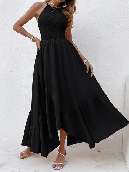 Spaghetti Strap Smocked Asymmetrical Hem Casual Dress