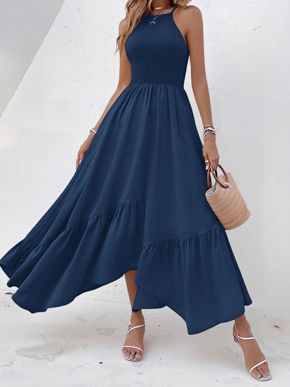 Spaghetti Strap Smocked Asymmetrical Hem Casual Dress