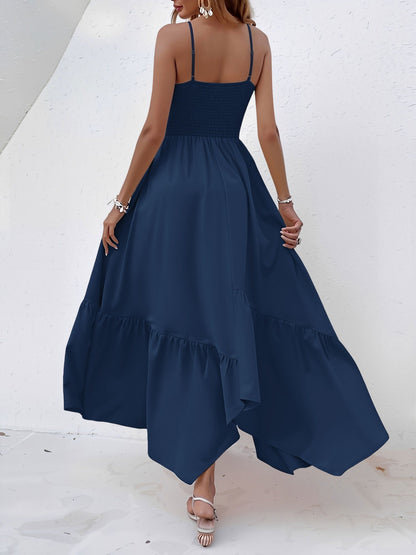 Spaghetti Strap Smocked Asymmetrical Hem Casual Dress